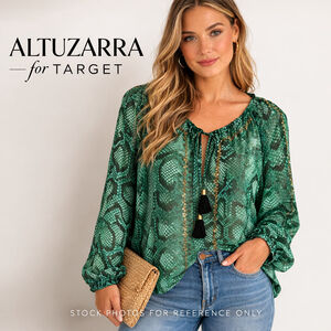 Altuzarra for Target Snake Print Tassel Tie Blouse Green Oversized XS